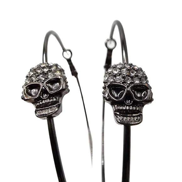 Rhinestone Skull Hoop Earrings - Picture 1 of 3